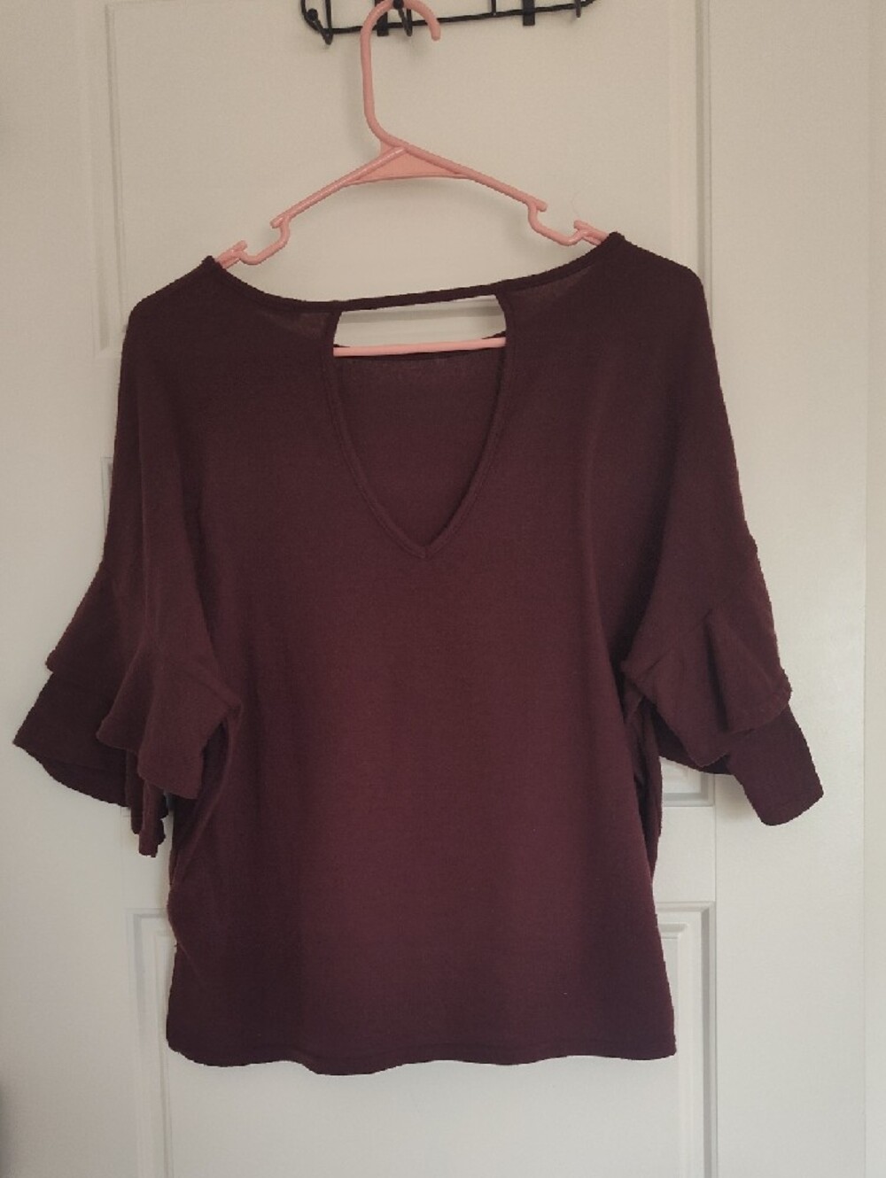 Mind Code Burgundy Ruffle Sleeve Top - Picture 4 of 4
